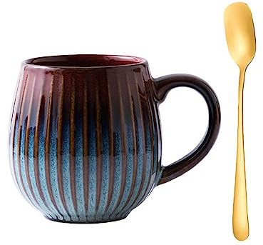 Xfeyaqlo Tazas Cerámica 550ml, Tazas Vintage para Cafe, Rayas Tazas Grandes Desayuno Adecuada para el Hogar y La Oficina (Rojo Degradado)