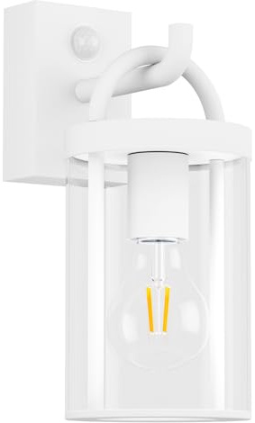 Klighten Vintage utomhusvägglampa med rörelsesensor, vit industriell utomhusvägglampa, E27 Retro Aluminium Vägglampa, Veranda, IP44, Glödlampor ingår ej