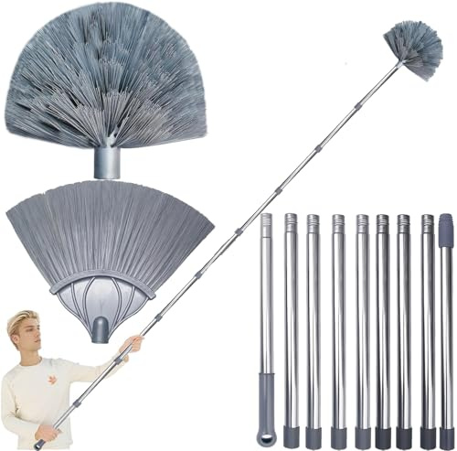 Tonmp 3-14 ft Cobweb Duster with Extension Pole // 20 Foot High Reach Spider Web Cleaner Cobweb Brush for Outdoor & Indoor Web Cleaning