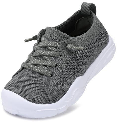 JIASUQI Toddler Shoes Boys Girls Breathable Trainers Kids Barefoot Sneakers Slip on Athletic Shoes(Dark Grey,Size 6.5)
