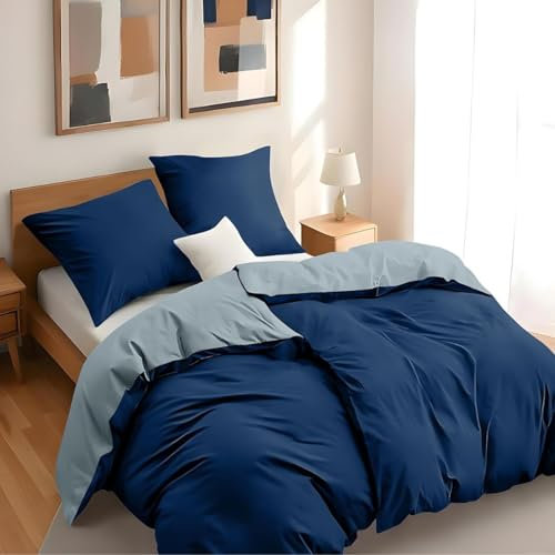 Dreamzie - Bettwäsche Set 135x200 cm mit 2 Kissenbezügen 80x80 cm Dunkelblau/Blaugrau - 2 Bettbezug 135x200 aus 100% Mikrofaser - Zertifiziert ohne Chemikalien (Oeko TEX)