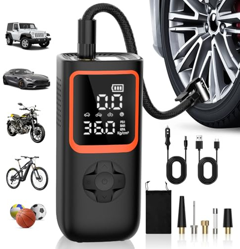 KOLTGOO Tire Inflator Portable Air Compressor - 150PSI Cordless Air Pump for Car Tires with Pressure Gauge & LED Light, 3X Faster Inflation Electric Air Compressor for Car Bikes, Motorcycle, Ball
