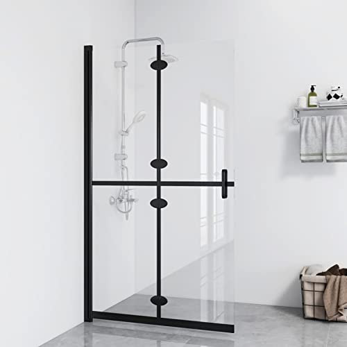 Tidyard Foldable Walk-in Shower Wall with Double Handles Fold Shower Door Shower Screen Bathroom Washroom Folding Screen Partition Enclosure Cubicle Walls Surrounds Transparent ESG Glass 80x190 cm