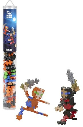 Plus-Plus 4307 Geniales Konstruktionsspielzeug, Ninjas, Kreativ-Bausteine Tube, Bausteinset für Kinder, 100 Teile
