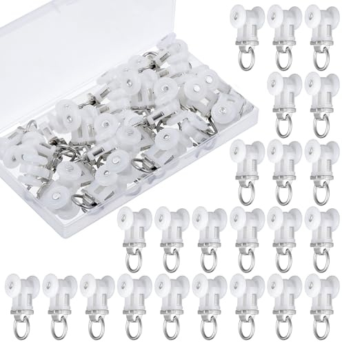 Barydat Curtain Track Roller Hooks Rail Pulleys Runners Plastic Ceiling Gliders Window Rod Dual Wheel Roller Carriers Mounted Curtain Track for Window Rail Rod Room Dividers(60 Pcs)
