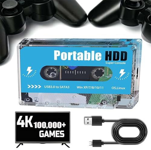 MUMQAQ Pocket superkonsol – 2024 ultimat retro disk spelkonsol kassett stöd 70+ simulator, 4K högupplöst HDMI-utgång, plug and play videospelpinne inbyggd 10 000+ spel