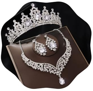 FIRCRE Crowns and Tiaras jewelry sets for Wedding princess birthday Party Halloween Prom Pageant Jewelry for Women Crystal Bridal Jewelry Set for women (Silver)