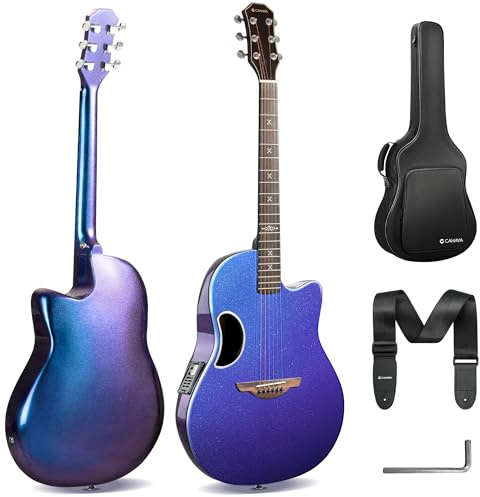 CAHAYA Chitarra Elettro-Acustica 41 Pollici: Fibra di Carbonio con Finitura Sfuma Blu-Viola Elegante, Tavola in Abete, Pickup Piezo Integrato, Perfetta per Viaggio e Palco (CCF0396P)
