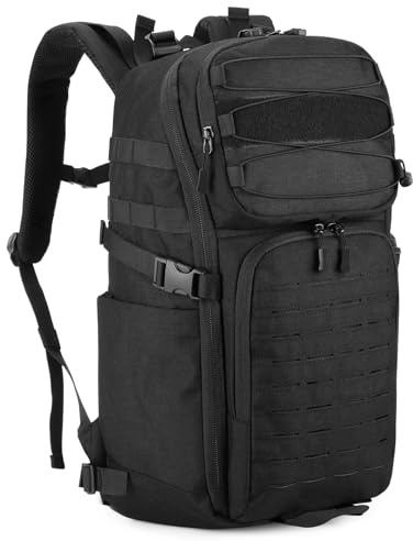 HUNTVP 35L Military Tactical Backpack Rucksack for Men Women, Molle Hiking Backpack Rucking Rucksack with 17.3 Laptop Compartment, Army Bug Out Bag for Commuting, Camping, Travel,School (35l-Black)
