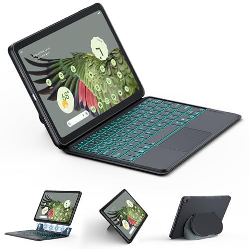 JUQITECH Trackpad Keyboard Case for Google Pixel Tablet 11 inch 2023, Backlit Magnetic Detachable Wireless Keyboard Adjustable Viewing Angle Kickstand Soft Protective Cover Case work with Speaker Dock