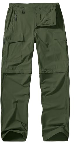 Winebox Hiking Walking Trousers Mens Zip Off Lightweight Quick Dry Breathable Cargo Convertible Outdoor Fishing Safari Pants (Green-32)