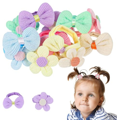 BEPSYOM Lot de 12 Élastiques à Cheveux Bébé, Chouchous avec Nœuds et Fleurs, Doux et Sans Couture pour Filles, Bébés et Tout-Petits, Multicolores