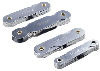 4 Stück Radienlehre Messwerkzeug, Legierter Radius Gauge Set Edelstahl Fillet Gage Concave Convex Messgerät, Bogenradiuslehre Ersatz R1-6.5/R7-14.5/R15-25/R26-80 für Konkave und Konvexe Oberflächen