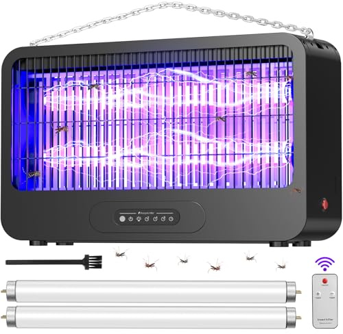 Zapper eléctrico de insectos para interiores, mosquiteros con potente rejilla doble de 3500 V y mando a distancia, trampa para moscas para patio, patio, hogar, cocina, campamento, incluye 2 bombillas