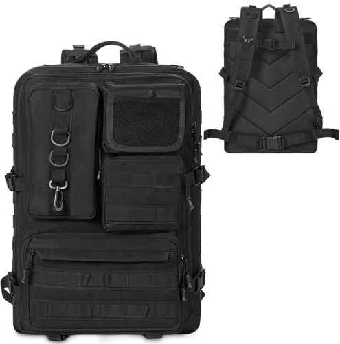 OUUTMEE 50L Sac à Dos Tactique Militaire avec Système Molle, 2,4 Fois Plus Résistant, Sac d'Assaut Militaire Grande Capacité et Imperméable, Sac à Dos Militaire pour Randonnée, Camping, Voyages,Noir