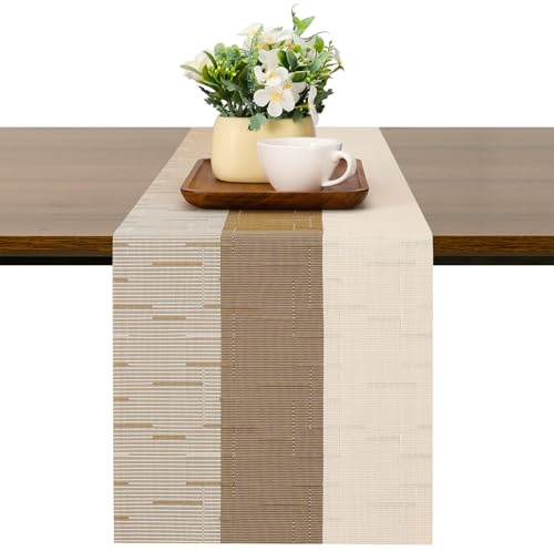 Chitomars Table Runner for Dining Table, Washable Vinyl Woven Table Runners | Table Decorations for Home Party Farmhouse Decor Indoor Outdoor Birthday Weddings Coffee (Beige Light Brown, 30 x 180 cm)