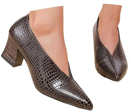 Pumps, slip on da donna, con tacco alto, Dirndl, scarpe basse chiuse, in pelle laccata, per matrimoni, feste, da donna, O marrone, 37 EU