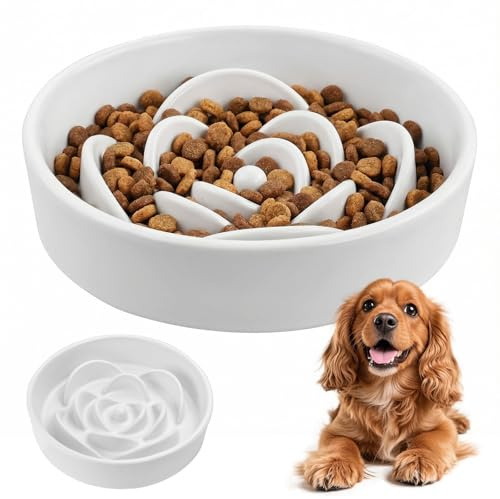 Ecofocet Gamelle à Alimentation Lente pour Chien, 800ML Céramique Bol interactif, 20cm Gamelle Anti Glouton pour Animaux de Compagnie Moyens et Grands