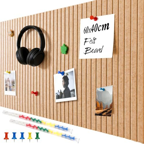 Tableau d'affichage décoratif en feutre 60 x 40 cm, 0,9 cm d'épaisseur mur de liège décoratif en feutre autocollant, tableau photo pliable pour vision board pour murs à l'école, à la maison