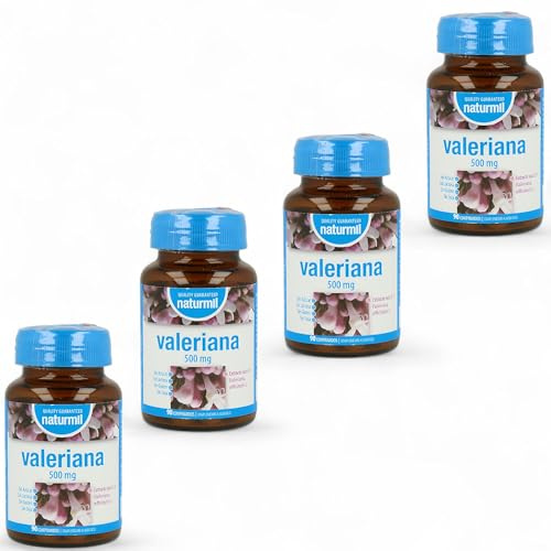 Naturmil Valeriana - Pack Ahorro 4 x 90 Comprimidos - Con Valeriana Officinalis - Sin Gluten, Sin Lactosa y Sin Azúcar - Suplemento Natural para Ansiedad e Insomnio