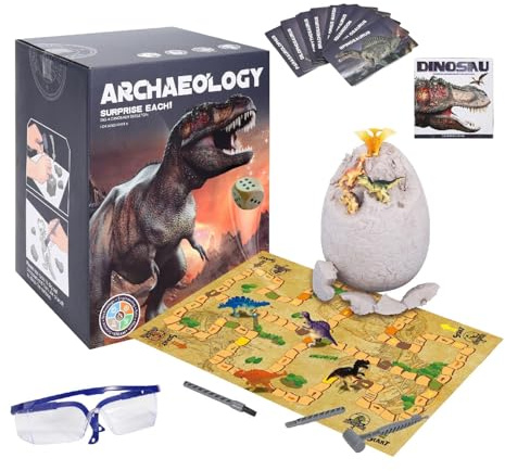 Kit d'excavation de dinosaures - Grand jouet d'excavation - 22,4 cm - Kit fossile - 1,58 kg - Kit funéraire interactif avec outils, verres, cartes et cartes pour apprendre la menthe