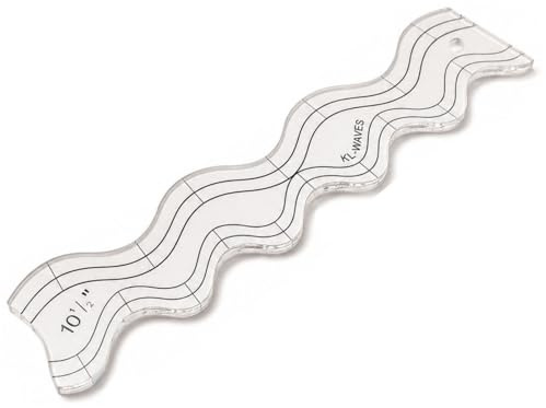 1 Pack Wave Edge Quilting Ruler Quilting Templates, Clear Acrylic Patchwork Sewing Ruler with Non-Slip Grip, Compatible with All Sewing & Cutting Machines for Precise Measurements