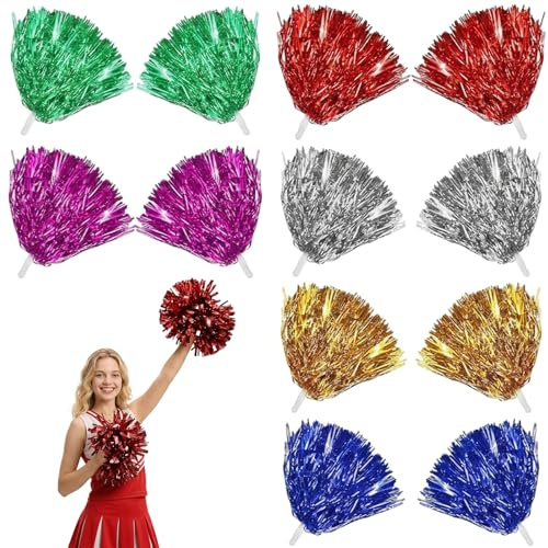 Cheerleader Pom Poms, Cheerleading Pom Poms Set with Six Vibrant Colors, Perfect for Sports Events and Team Celebrations, 12-Piece Pom Poms Cheerleading Accessories