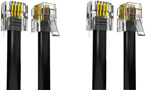 ASNQ High Speed Broadband RJ11 to RJ11 Cable for Landline Telephone, Router, Modem - 3m with OFC Wires and PVC Cover - Internet DSL Cable - Flat, Black (Pack of 2)