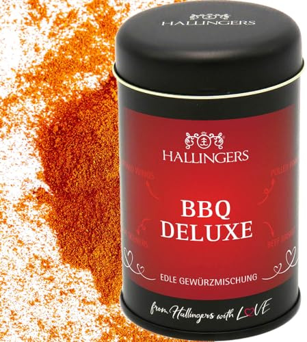 Hallingers Genuss Manufaktur Gewürze Geschenk - Gewürz-Mischung für Grill, Marinaden & Krustentiere, edle Geschenkdose BBQ Barbecue Deluxe, Geschenkidee für Hobbyköche & Grillfans