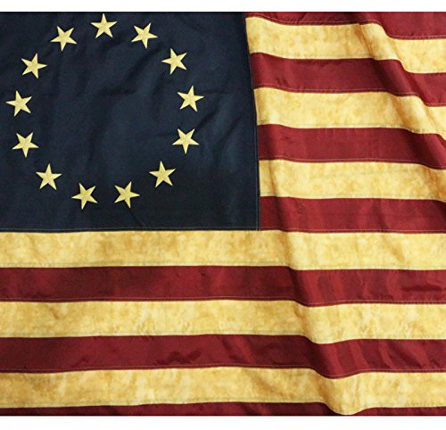 Anley Bandiera Betsy Ross macchiata di tè in Stile Vintage 3x5 Piedi in Nylon - Stelle Ricamate e Strisce Cucite - 4 File di Impunture - Bandiere dei Primi USA anticate con Occhielli in Ottone