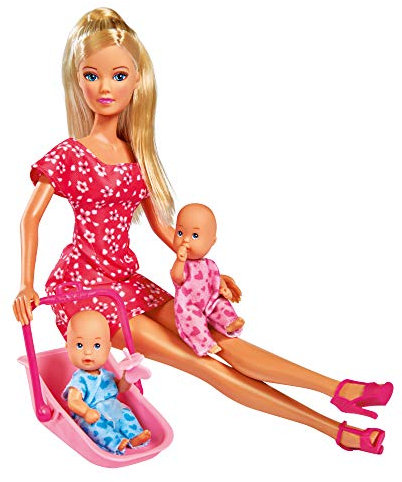 Simba 105730211 - Steffi Love Babysitter, mit Zwei Babys, mit Baby-Tragegurt und Babyschale, Zubehör, Ankleidepuppe, 29cm, für Kinder ab 3 Jahren