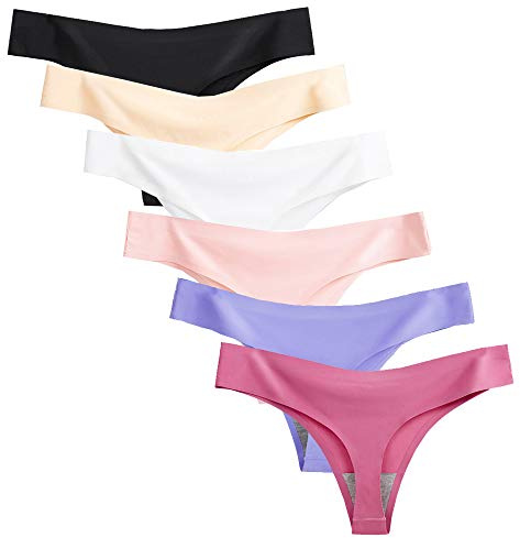 Nightease dam string tangas sömlös issilke mjuka underkläder 6-pack, Stil1, S