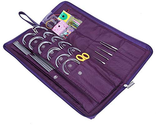 Wakects Stricknadel-Set, Set mit 104 Teilen Rundstricknadeln, Häkelnadeln, Weben aus Edelstahl, Strickset für handgefertigtes DIY-Stricken