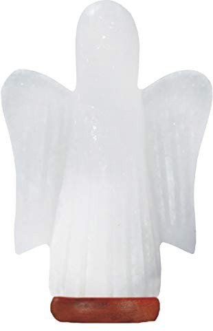 Handgjord ängel formad 100 % naturlig autentisk Himalaya salt terapeutisk healing Reiki joniserande kristall sten salt elektrisk humör ljus nattlampa orange röd skugga (vit)
