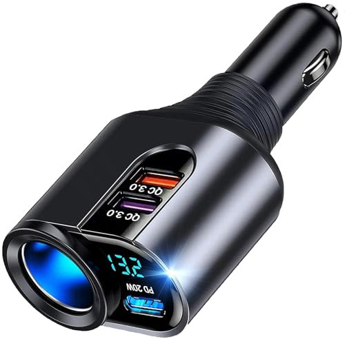 5 in 1 Auto Ladegerät [PD3.0 &100W DUAL QC3.0] Zigarettenanzünder USB C Verteiler 12V 24V KFZ Ladegerät Schnellladung USB Adapter Steckdose Kompatibel mit iPhone16/15, Samsung, Huawei GPS Dash Kamera