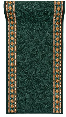 Mazovia Alfombra de Pasillo Larga - Alfombra Antideslizante Motivo Clásico - Pelo Corto - Alfombras de Pasillo por Metros - Alfombras para Pasillos Largos - Verde 67x175 cm
