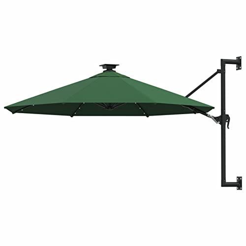JUNZAI Parasol mural avec mât métallique et LED 300 cm Vert,Parasol De Jardin Exterieur,Protection Uv