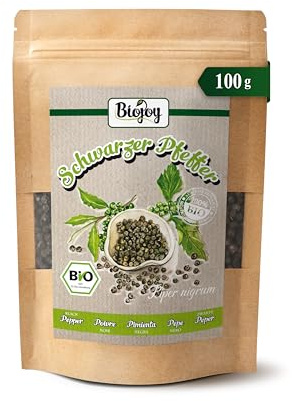 Biojoy EKO Svartpeppar hel, pepparkorn för kvarn, 100 g | Pepparbär från Sri Lanka, torkade, Piper nigrum L.
