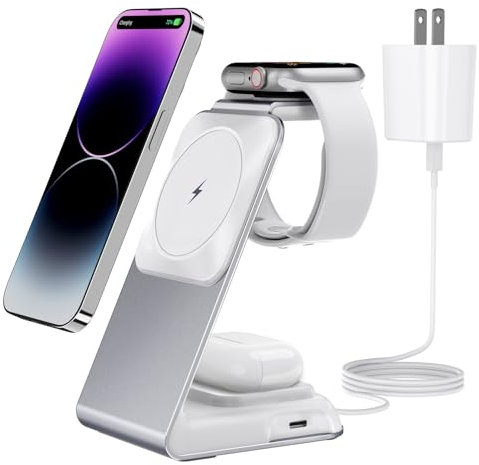 4 in 1 Kabellose MagSafe Ladestation Ladegerät,Induktive Magnetischer induktionsladegeräte für Apple Watch,Wireless Charger für iPhone 15/14/13/12Pro Max,AirPods Pro/Pro Max/3/2/1(mit 30Watt Adapter)