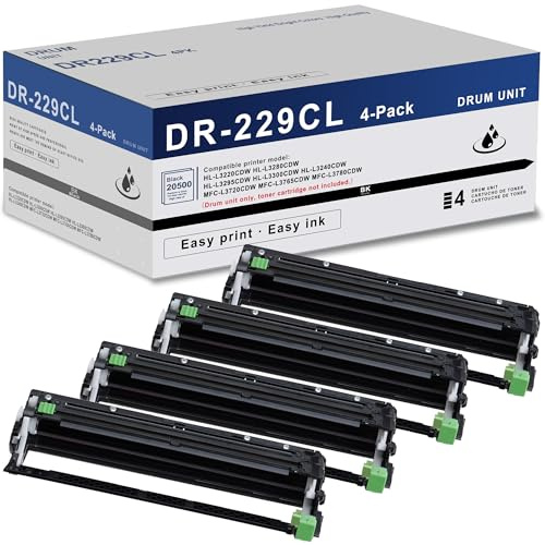 DR229CL Drum Unit (NOT Toner) 4 Pack Super High Yield Replacement for Brother DR229 DR 229CL DR-229CL Drum Unit for MFC-L3780CDW MFC-L3720CDW MFC-L3765CDW HL-L3220CDW HL-L3280CDW HL-L3295CDW Printer
