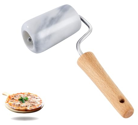 Tianman marmorpizzatrumma, bakplåt och barntrumma, används för tårtbakning, maistortillas, gummiliknande pizzakakor och andra köksbakningar, minirullpinne (typ 3 vit)