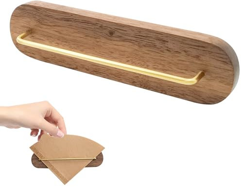 QUVBKZ Coffee Filter Holder Wall Mounted, Walnut, Universal Conical Filter, Self-Adhesive Wall Holder, 1 Count, Suitable for Coffee Bar/Home/Office