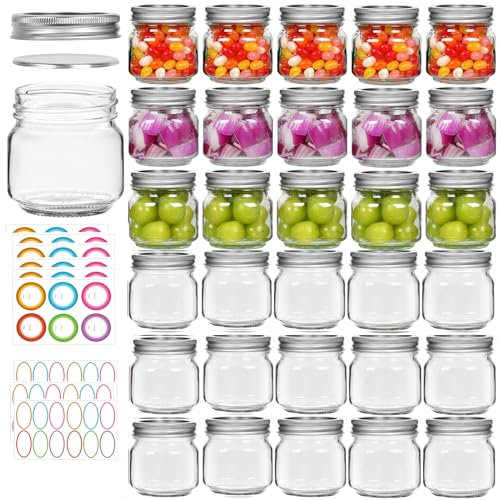 Mcupper 30 Pack Mason Jars 8oz with Silver Lids and Bands