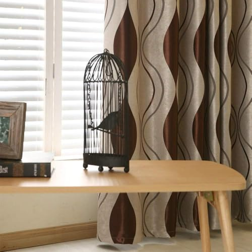 Modern Striped Pencil Pleat Curtains, 66x84 Inch, 1 Pair, Thermal Insulated Room Darkening Drapes for Living Room & Bedroom, Coffee Brown