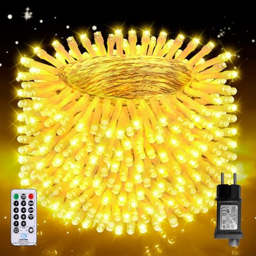 Auriostar Lichterkette Außen, 30m 300LED Lichterkette Weihnachtsbaum Outdoor, 8 Modi Lichterkette Innen mit Timer, IP44 Wasserdicht Lichterkette Außen Strom für Weihnachten Balkon Fenster Garten Party