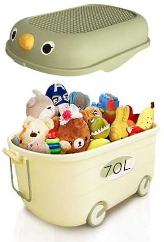 Froppi 70L Toy Box | Toy Storage with Lid | Kids Storage on Wheels | XL Size | Green | L64 W42 H36 cm