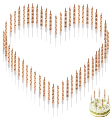 Lot de 50 Bougies Anniversaire Champagne Doré avec Supports, Bougies Dore Décoration pour Gâteaux de Mariage et Fêtes, Bougies Anniversaire Adulte Idéales pour Fêtes Mariages Célébrations, Sans Fumée