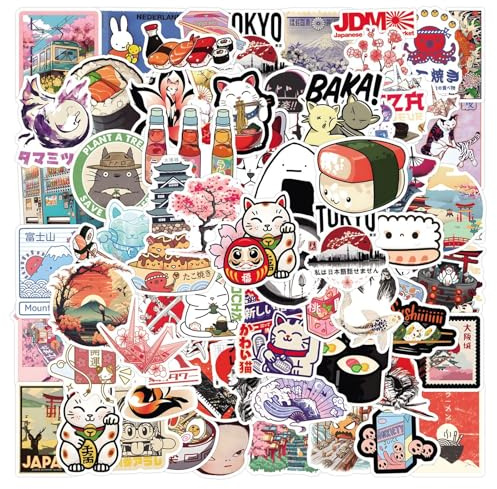 Lot de 100 autocollants de voyage japonais pour ordinateur portable (100 pièces) - Cadeau pour enfants, adolescents, adultes, garçons, Sakura japonais - En vinyle imperméable - Pour scrapbooking,