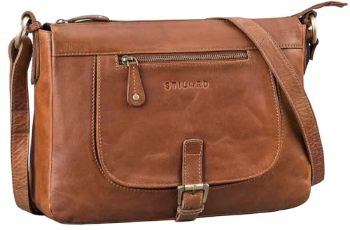 STILORD Odette Leder Handtasche Damen Umhängetasche Vintage Tasche Crossbody Bag Schultertaschen Retro Umhängetasche Frauen Ledertasche Farbe:Mocca - Dunkelbraun