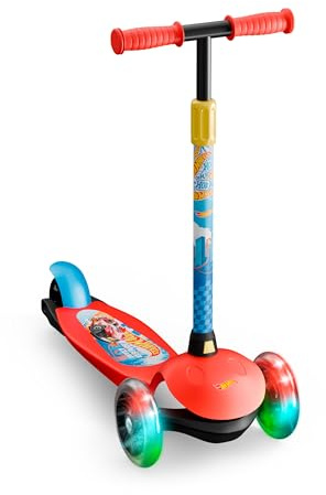 DEQUBE- Patinete Infantil Hot Wheels 3 Ruedas - Ajustable- Ruedas LED y Freno Trasero - Plegable y fácil de Transportar - Ultraligero y Seguro (Deqube 914D00184)